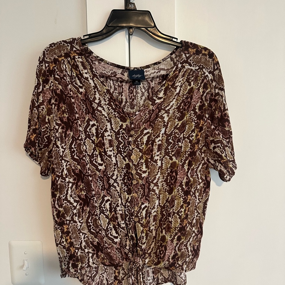 Daytrip Brown and Cream Snake Print Blouse